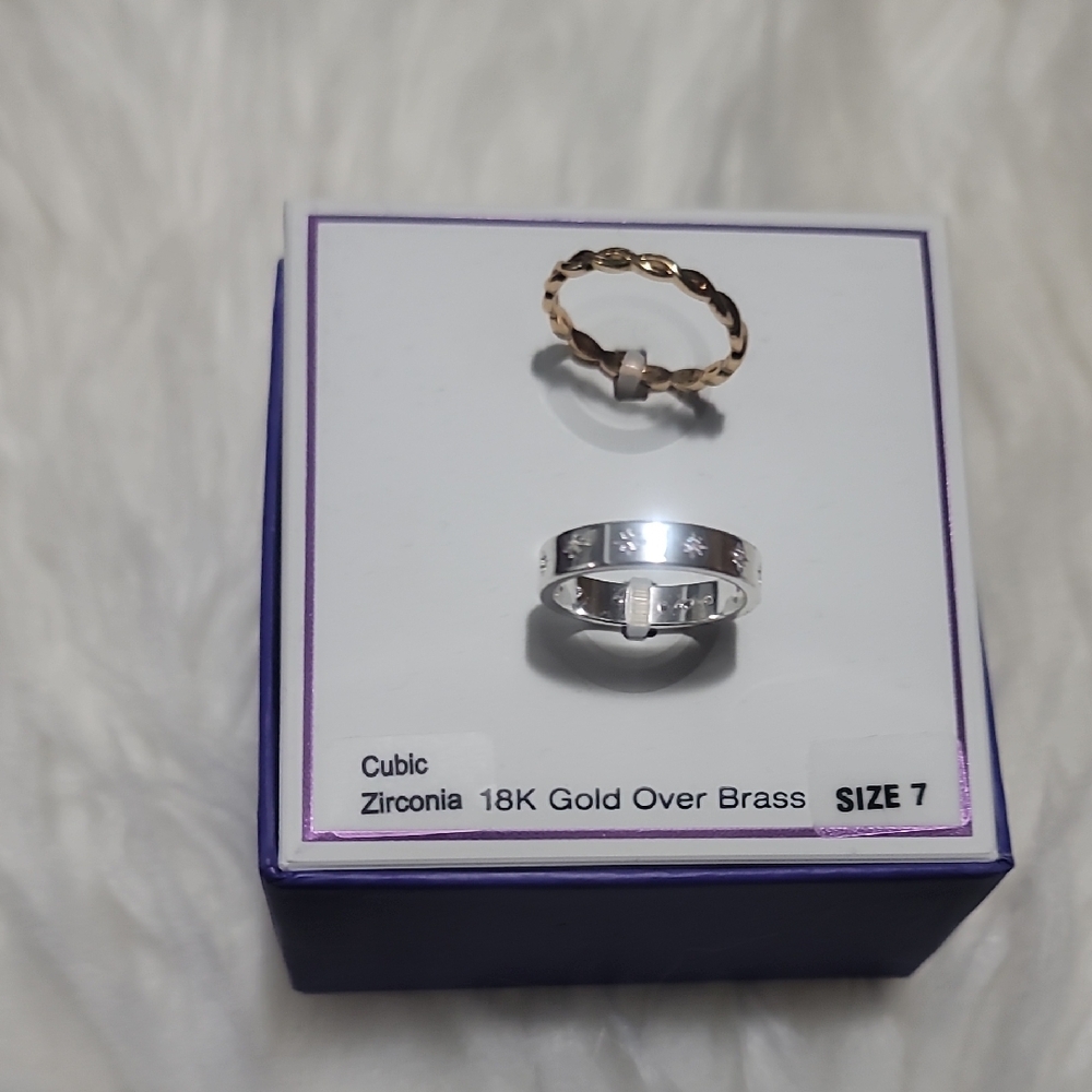 Cubic Zirconia 18K Gold Over Brass Ring Set